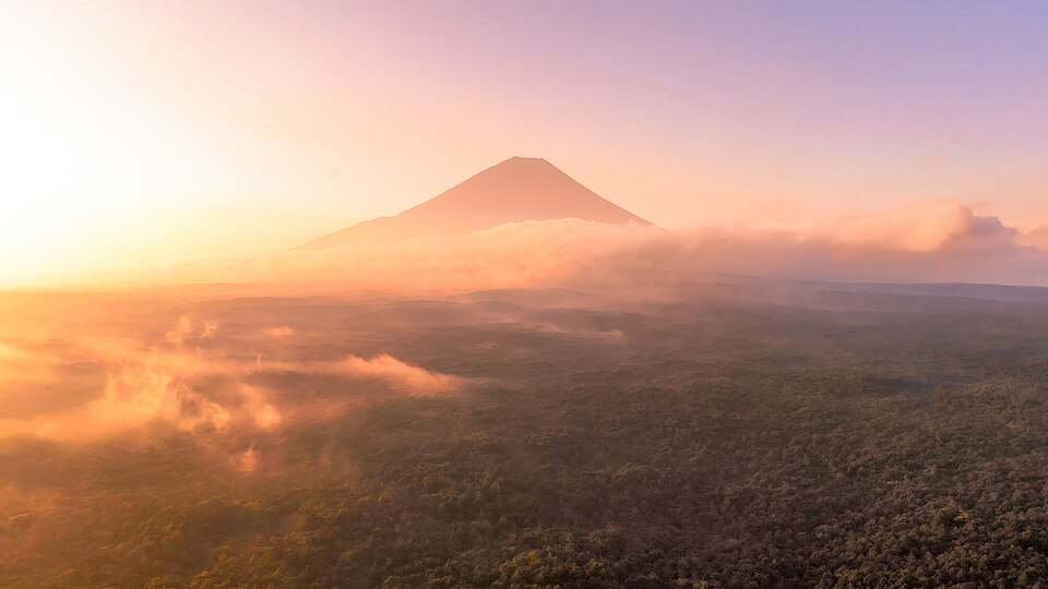 Mount Fuji above the forests near Kamikuishiki, the region that once held Gulliver's Kingdom Japan.