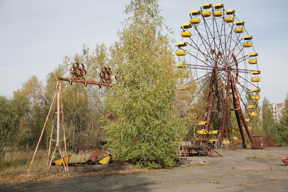 The abandoned yellow Pripyat Ferris wheel, the iconic symbol of the Chernobyl disaster.