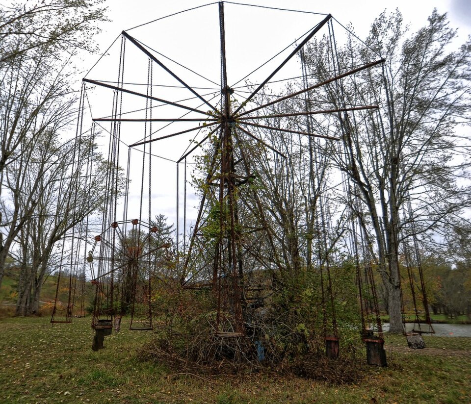 The abandoned Ferris wheel at Lake Shawnee haunted amusement park.