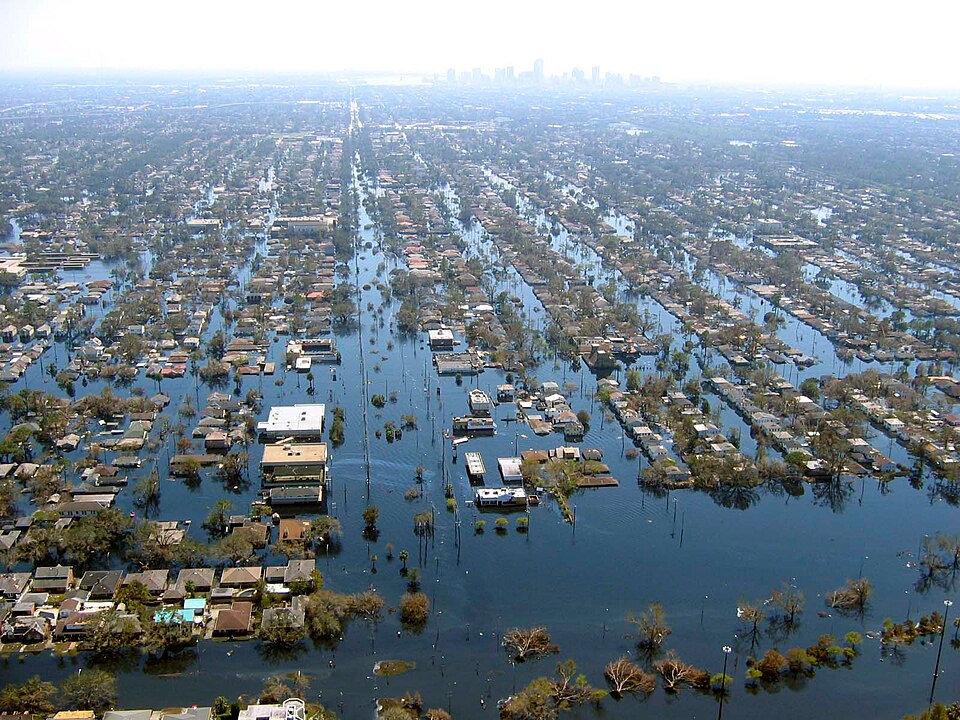 New Orleans under Hurricane Katrina floodwater in 2005, the flood that left Six Flags New Orleans abandoned
